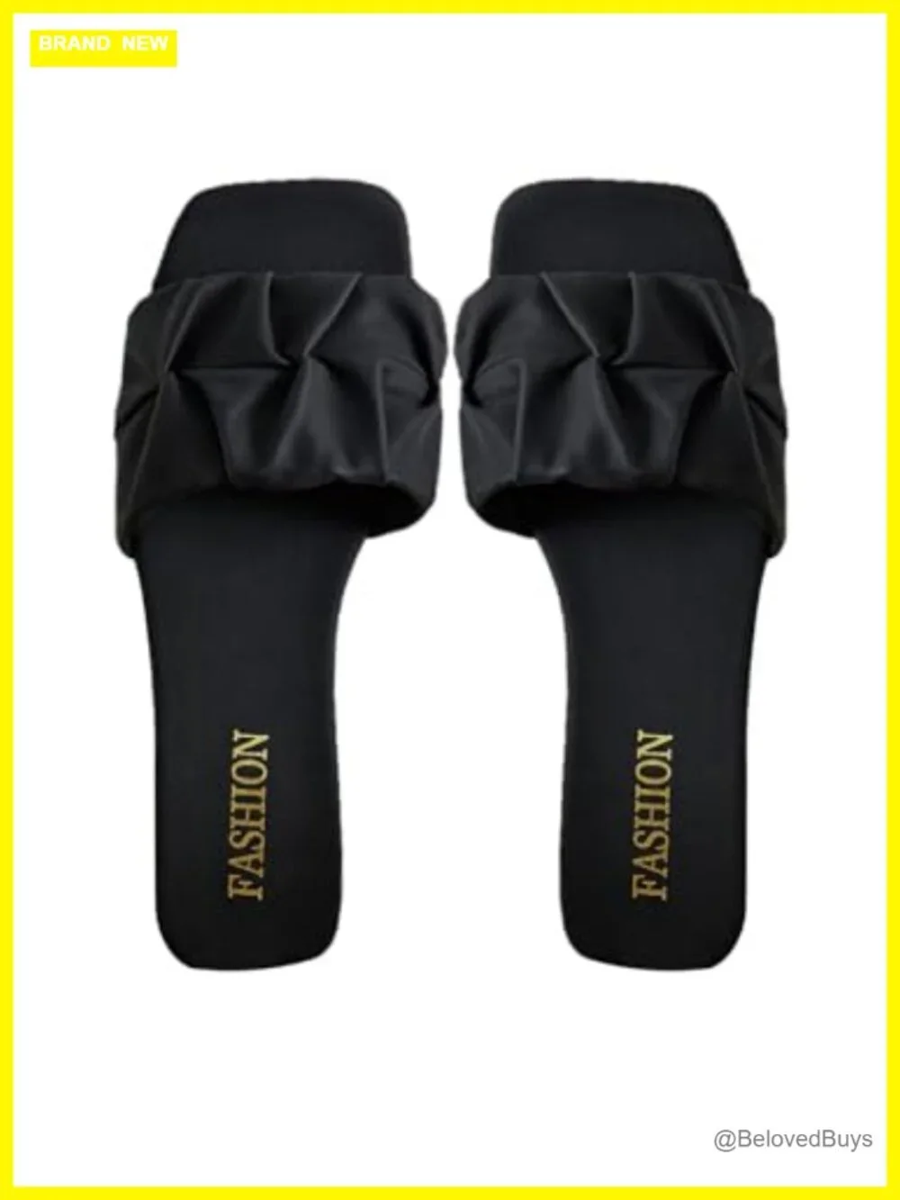 Women's Square Toe Slide Sandals Flat Ruched Design Slip On Comfortable
